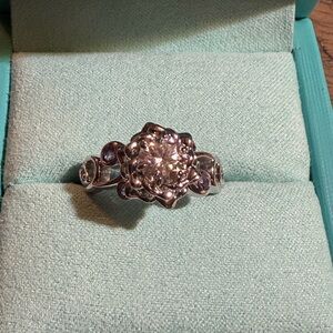 Moissanite and amethyst flower ring 925